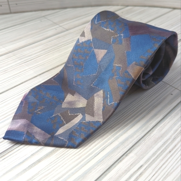 Oscar de la Renta Vintage Abstract Tie in Blue and Gray Multi - Picture 7 of 9